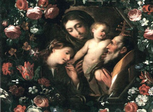 Madonna Bambino santi fiori - 499x367